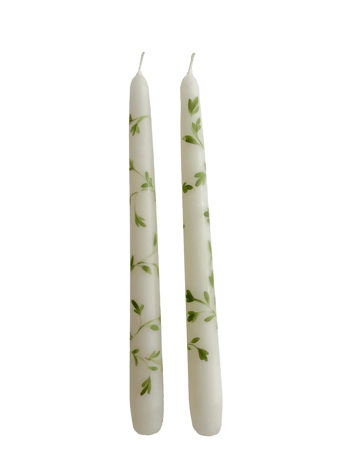 Green Hand-Painted Taper Candles - Set of 2