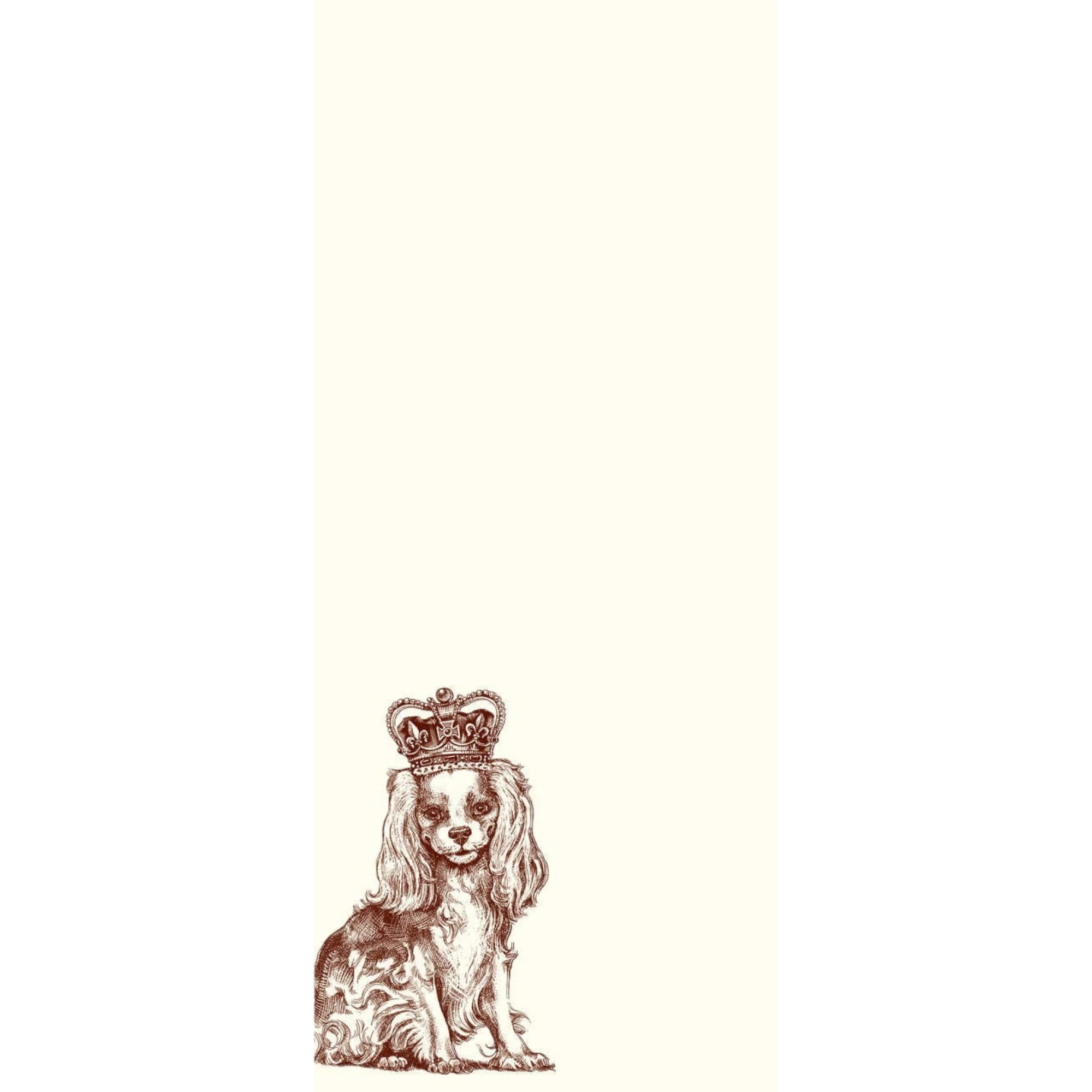 Homeport Royal Cavalier King Charles Spaniel long notepad with a brown ink illustration of a dog wearing a crown.