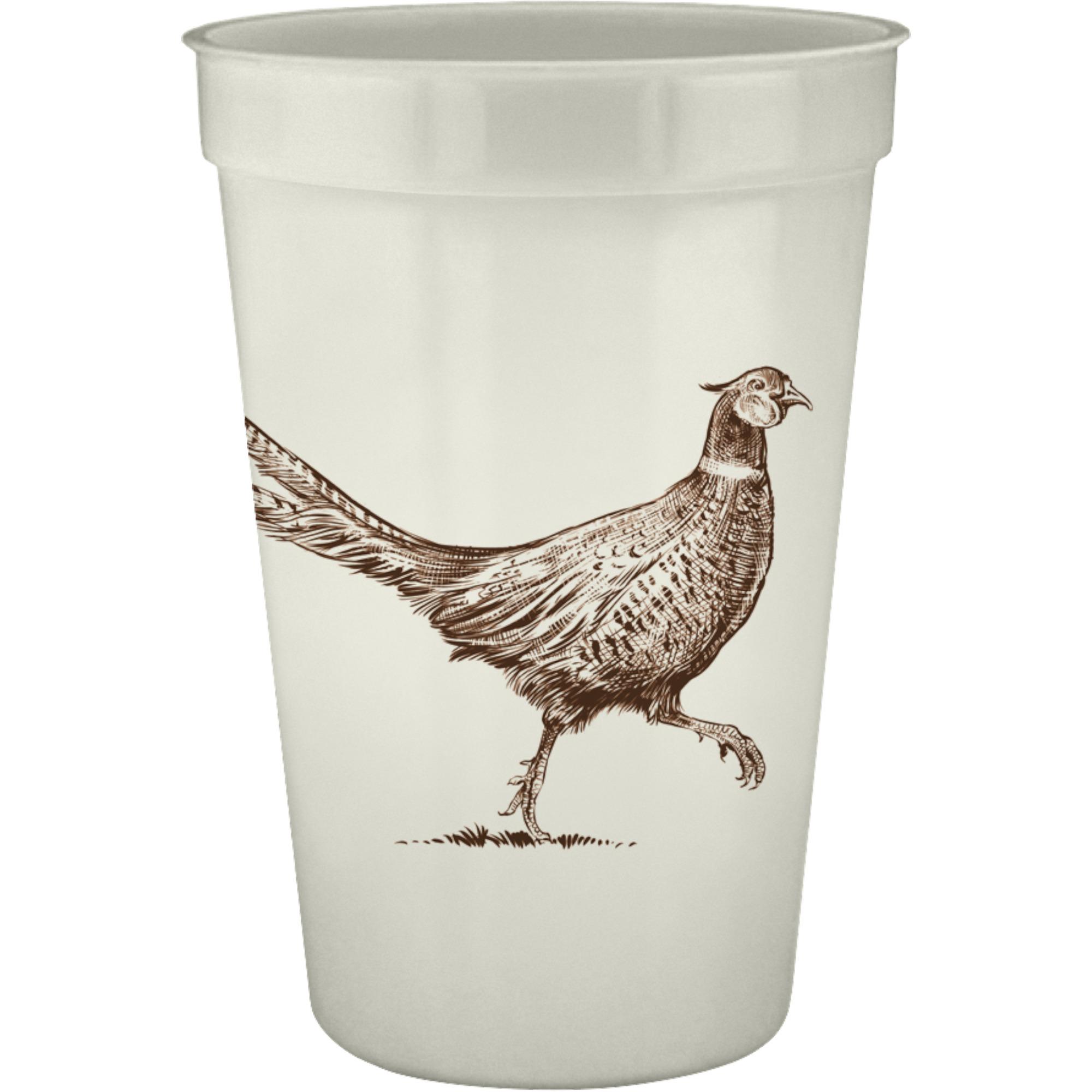 Homeport 16oz pearlized disposable cup featuring a brown pheasant illustration for festive party drinkware