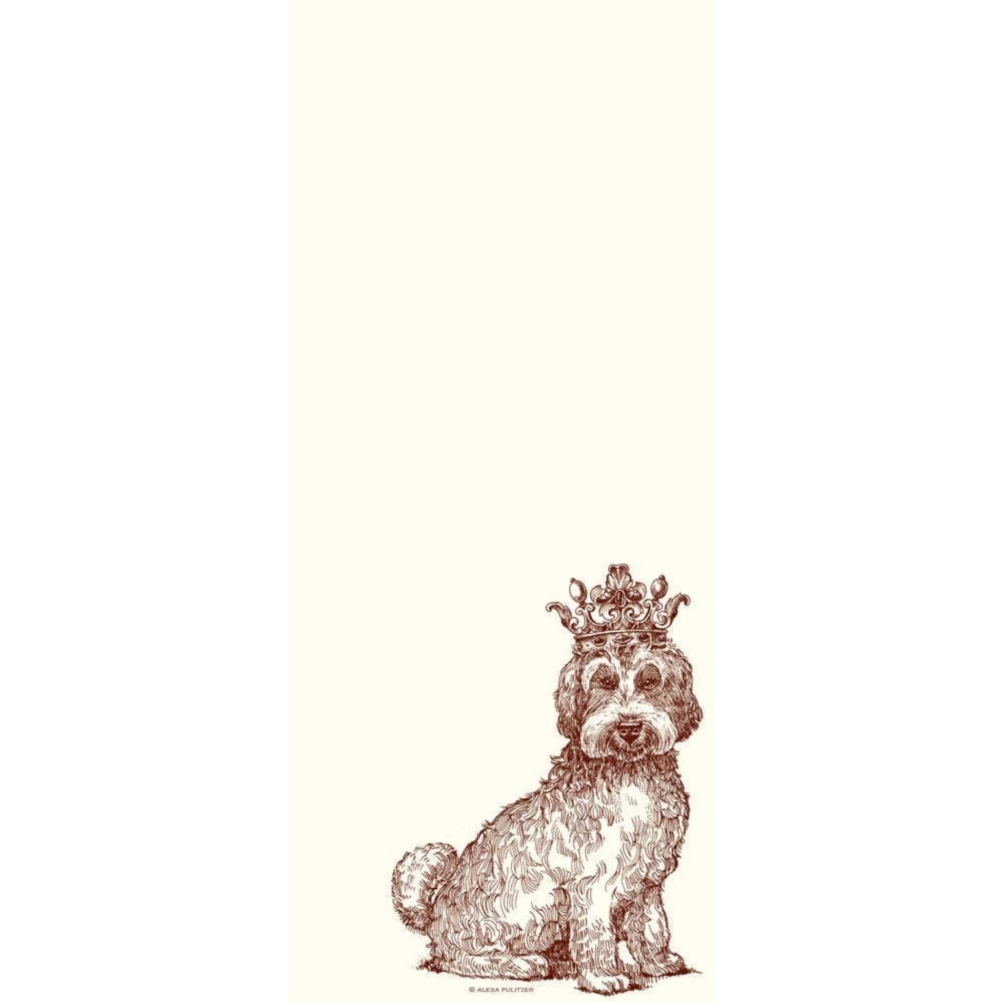 Homeport Royal Labradoodle long notepad with a brown ink illustration of a crowned dog on cream paper