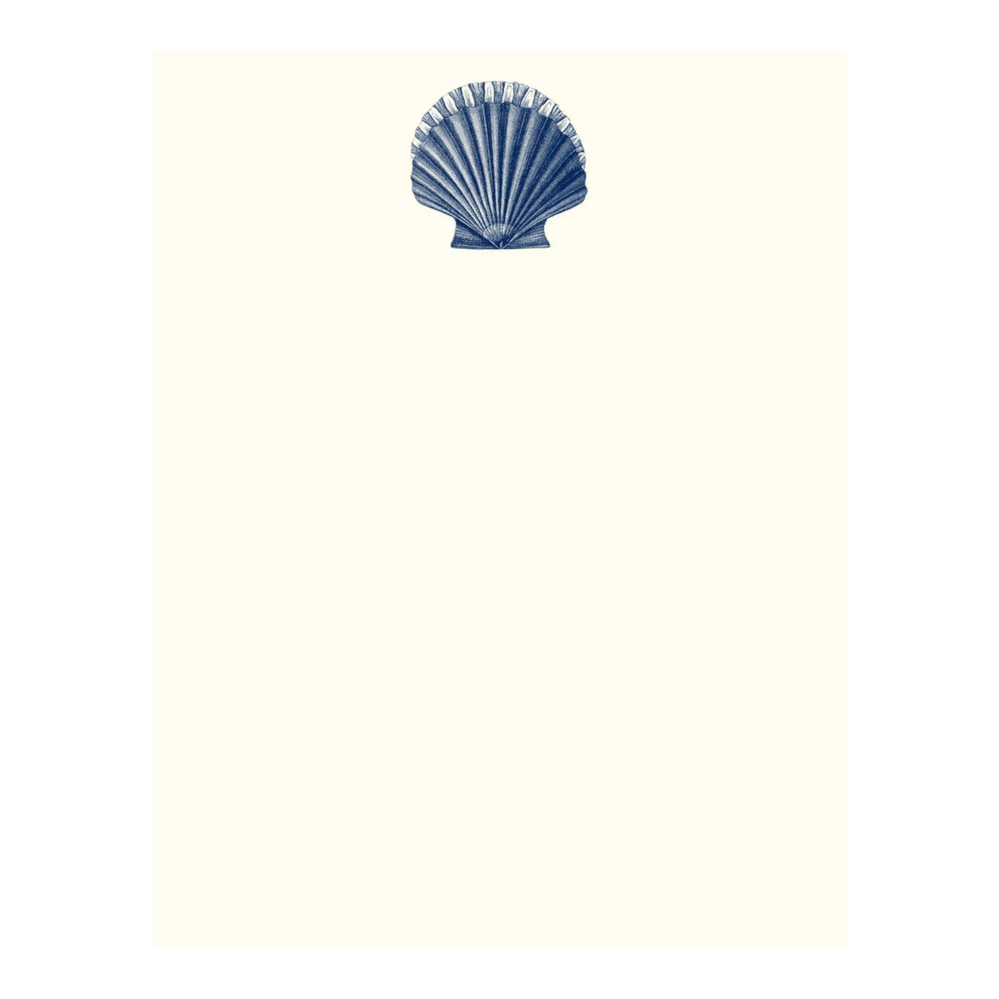 Homeport Scallop A2 note card featuring a detailed blue seashell illustration on cream stationery paper