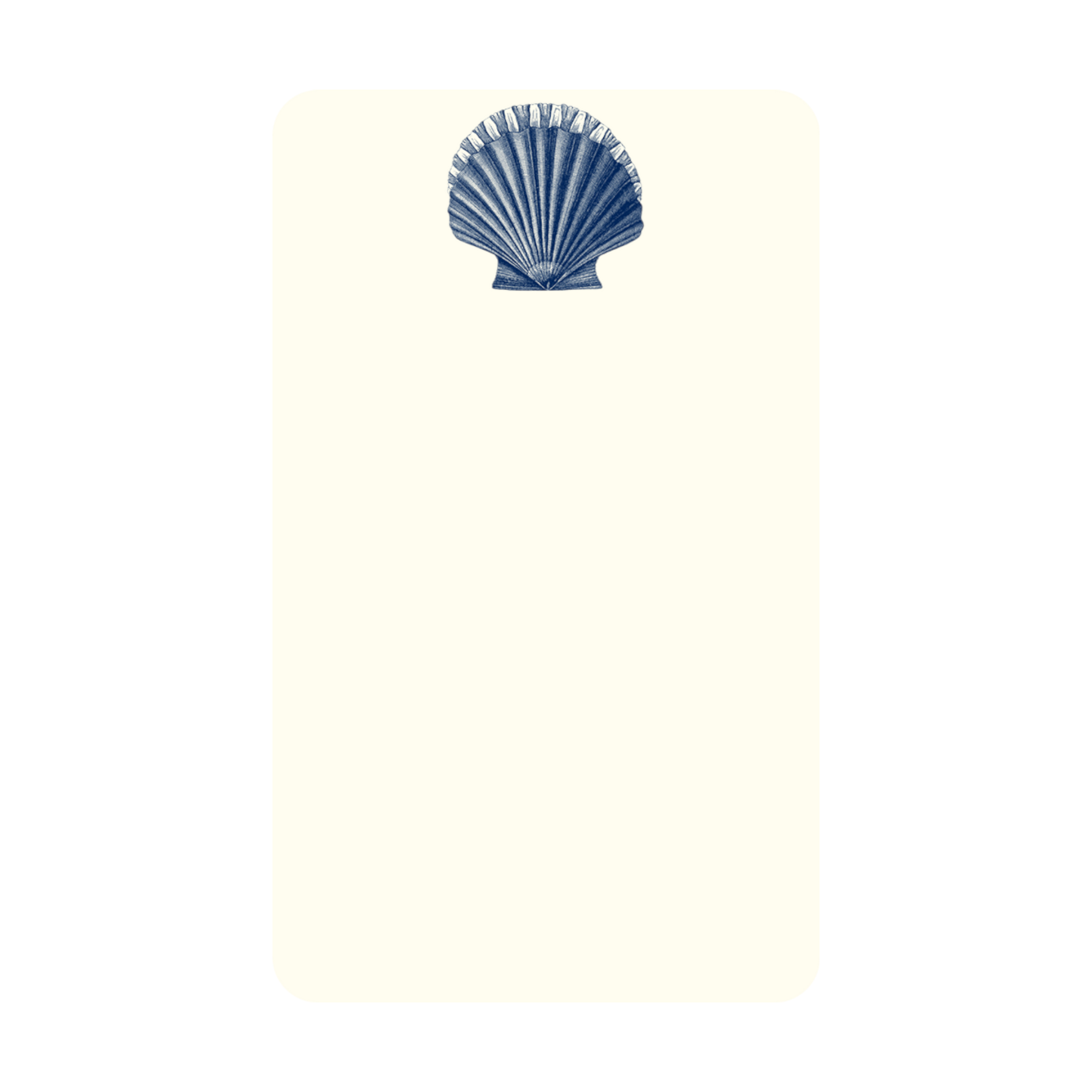 Homeport scallop jotter with a cream paper background and a detailed blue seashell illustration at the top