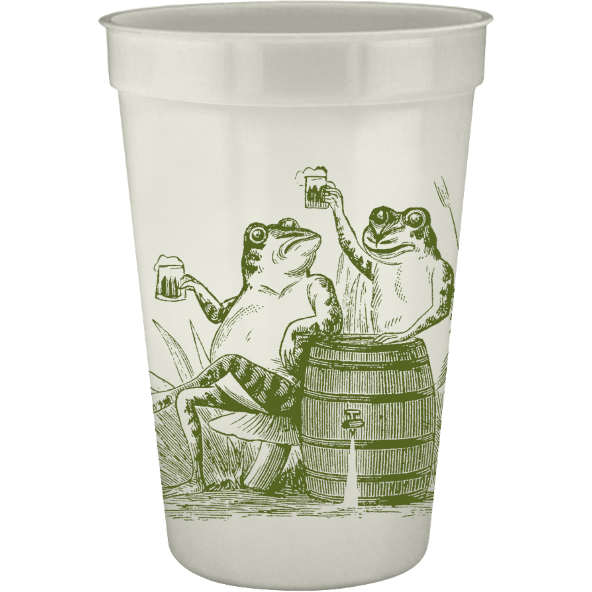 Homeport 16oz pearlized disposable cup featuring whimsical green Toasting Toads artwork for festive gatherings