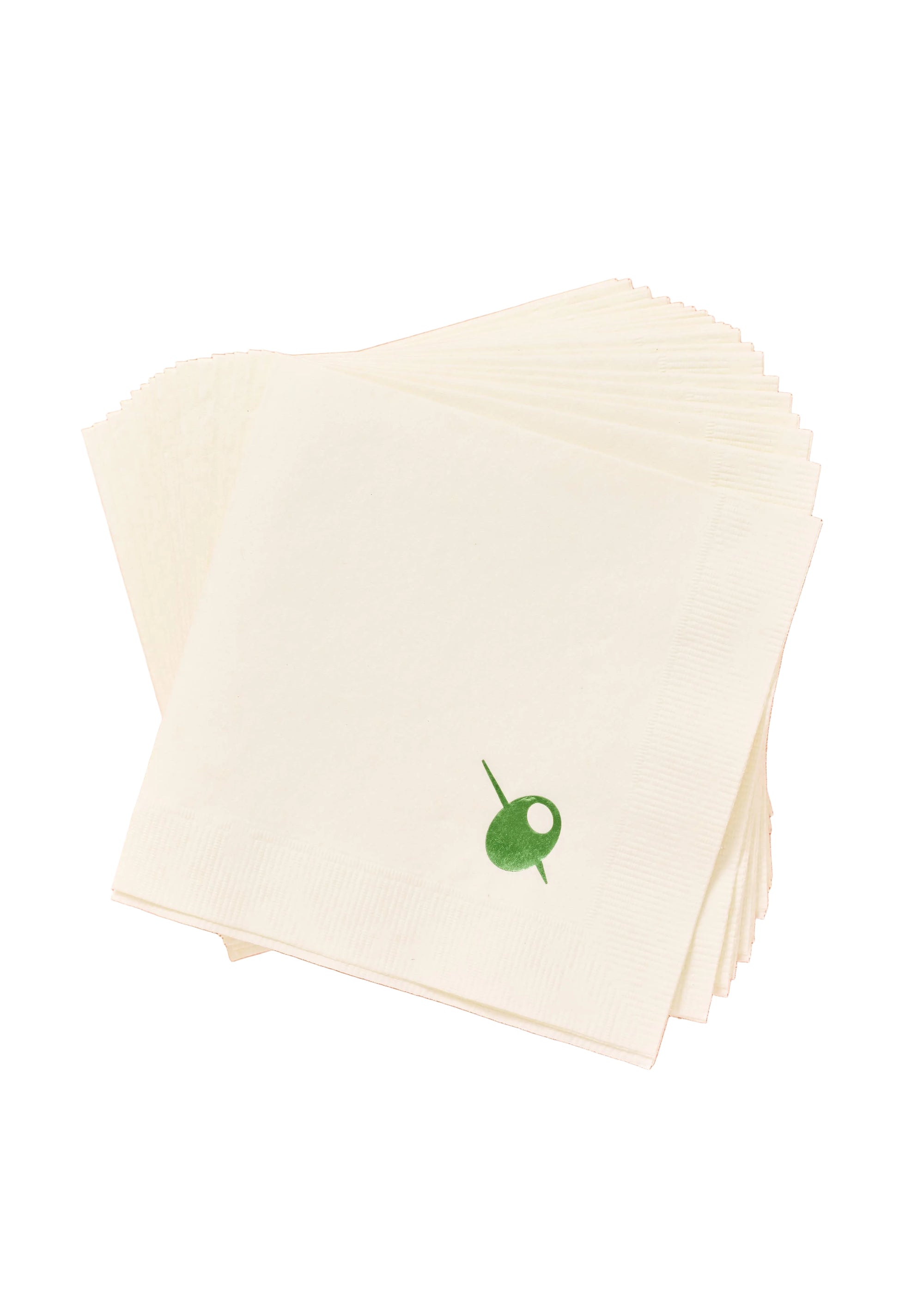 Stack of white napkins with a green leaf design on a peach background