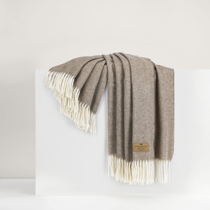 Taupe Herringbone Cashmere Throw