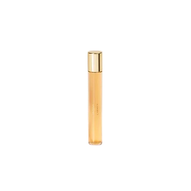 Gold cylindrical product on a light gray background