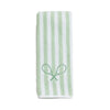 Striped towel with green heart design on a whiate background