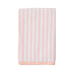 Striped towel with pink and white stripes on a white background