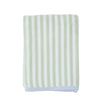 Striped towel with green and white stripes on a white background