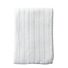Folded white blanket with blue stripes on a white background