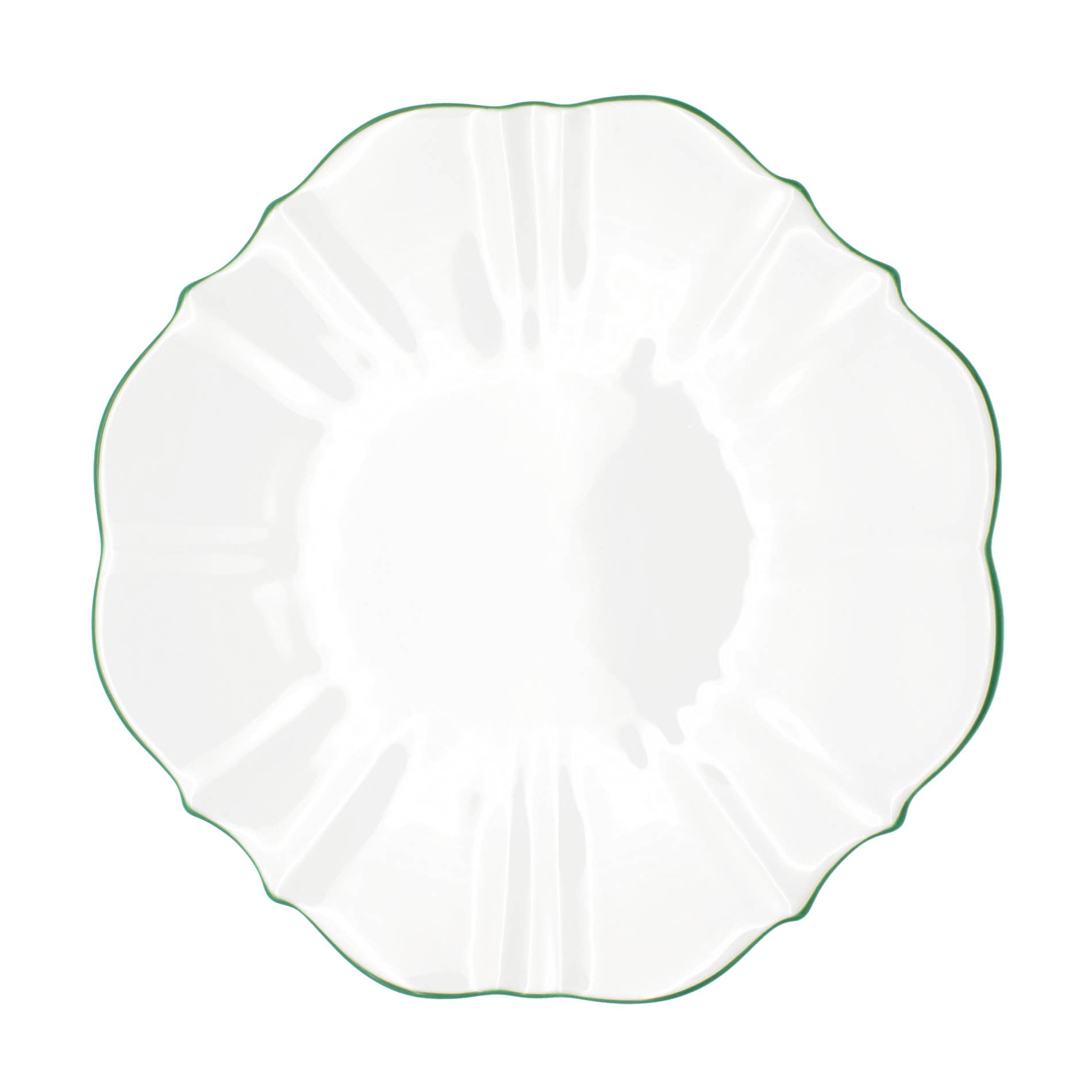 White Platter or Charger with forest green rim on white background