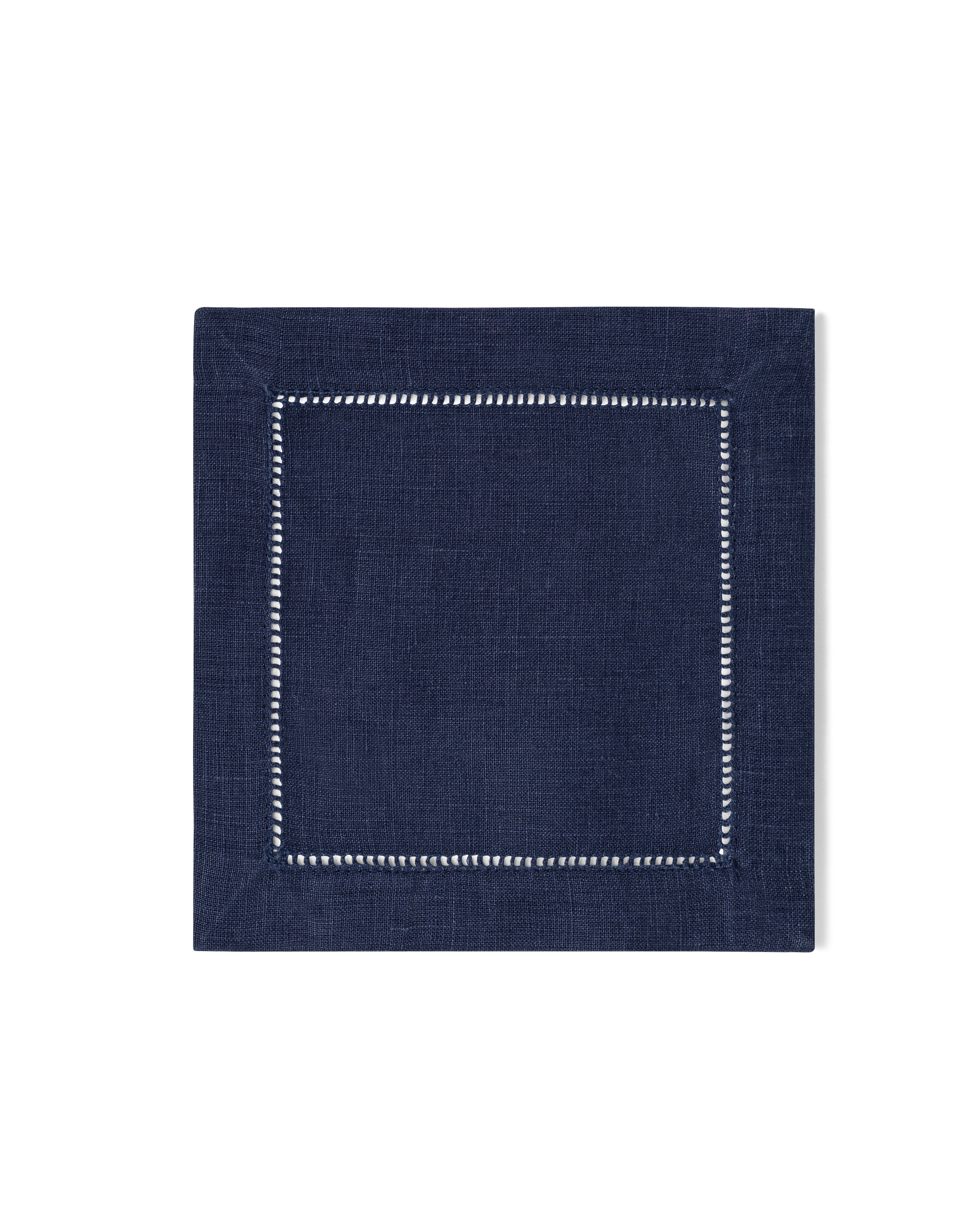 Navy Linen cocktail napkin with stitching 