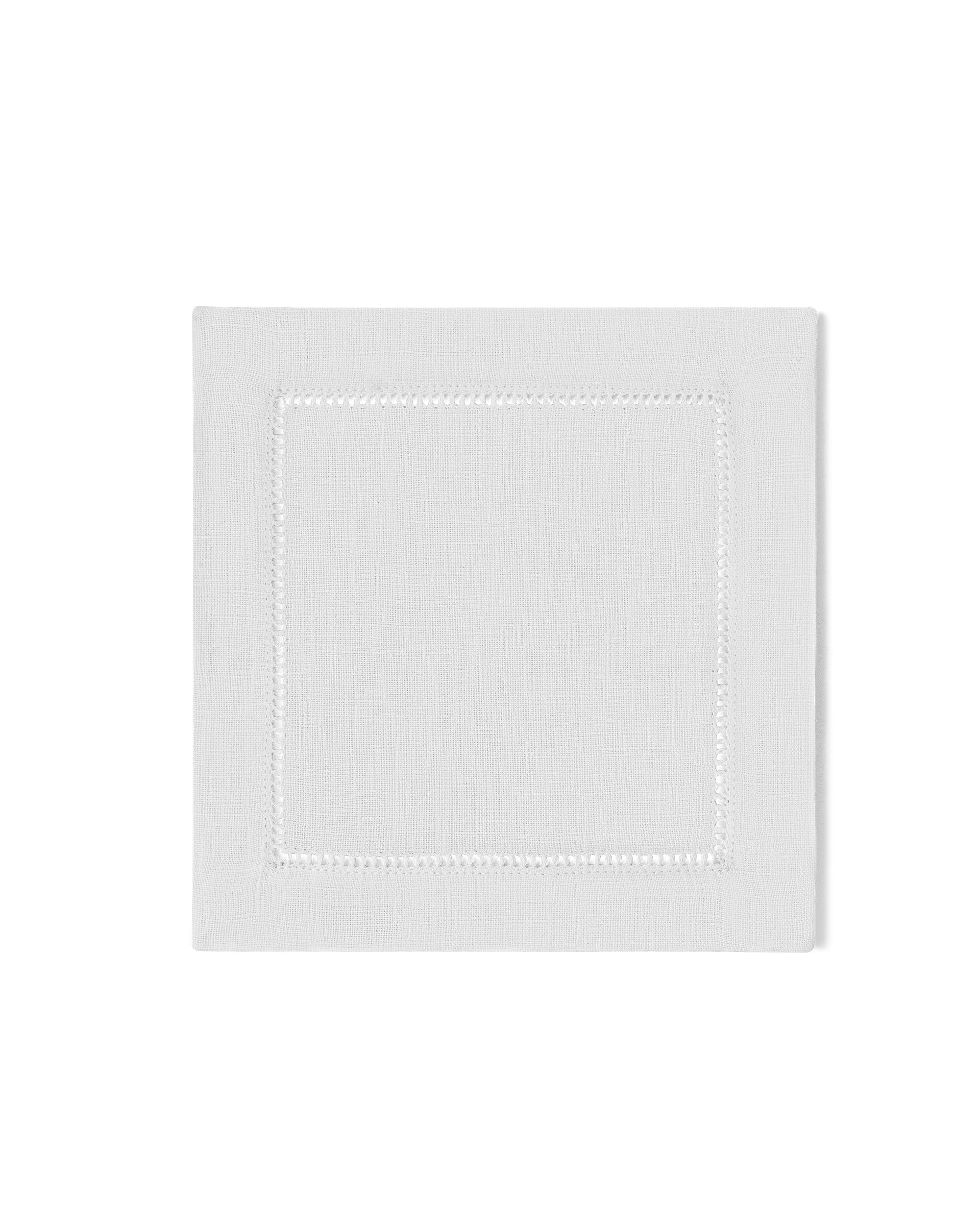 Italian Linen Cocktail napkin with detail in white 