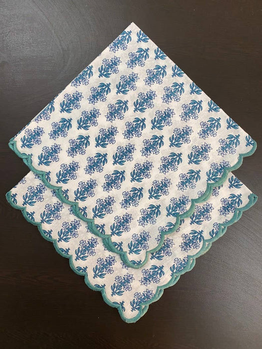Ocean Blue Scalloped Embroidery Cotton Napkins